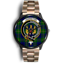 Load image into Gallery viewer, Johnstone Clans ,Black Leather watch, leather steel watch, tartan watch, tartan watches, clan watch, scotland watch, merry christmas, cyber Monday, halloween, black Friday