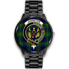 Load image into Gallery viewer, Johnstone Clans ,Black Metal Link watch, leather steel watch, tartan watch, tartan watches, clan watch, scotland watch, merry christmas, cyber Monday, halloween, black Friday