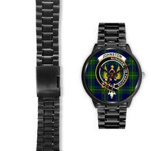 Load image into Gallery viewer, Johnstone Clans ,Black Leather watch, leather steel watch, tartan watch, tartan watches, clan watch, scotland watch, merry christmas, cyber Monday, halloween, black Friday