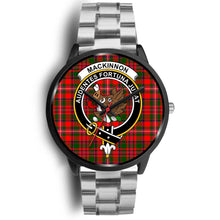 Load image into Gallery viewer, MacKinnon Modern Clans ,Black Metal Link watch, leather steel watch, tartan watch, tartan watches, clan watch, scotland watch, merry christmas, cyber Monday, halloween, black Friday