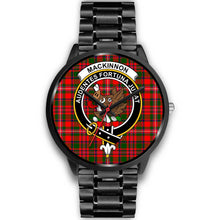 Load image into Gallery viewer, MacKinnon Modern Clans ,Black Metal Link watch, leather steel watch, tartan watch, tartan watches, clan watch, scotland watch, merry christmas, cyber Monday, halloween, black Friday
