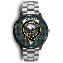 Load image into Gallery viewer, Kennedy Modern Clans ,Black Metal Link watch, leather steel watch, tartan watch, tartan watches, clan watch, scotland watch, merry christmas, cyber Monday, halloween, black Friday