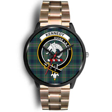 Load image into Gallery viewer, Kennedy Modern Clans ,Black Leather watch, leather steel watch, tartan watch, tartan watches, clan watch, scotland watch, merry christmas, cyber Monday, halloween, black Friday