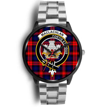 Load image into Gallery viewer, MacLachlan Modern Clans ,Black Metal Link watch, leather steel watch, tartan watch, tartan watches, clan watch, scotland watch, merry christmas, cyber Monday, halloween, black Friday