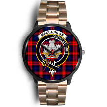 Load image into Gallery viewer, MacLachlan Modern Clans ,Black Leather watch, leather steel watch, tartan watch, tartan watches, clan watch, scotland watch, merry christmas, cyber Monday, halloween, black Friday