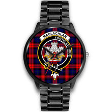 Load image into Gallery viewer, MacLachlan Modern Clans ,Black Metal Link watch, leather steel watch, tartan watch, tartan watches, clan watch, scotland watch, merry christmas, cyber Monday, halloween, black Friday