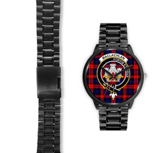Load image into Gallery viewer, MacLachlan Modern Clans ,Black Leather watch, leather steel watch, tartan watch, tartan watches, clan watch, scotland watch, merry christmas, cyber Monday, halloween, black Friday