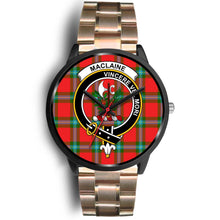 Load image into Gallery viewer, MacLaine Of Loch Buie Clans ,Black Leather watch, leather steel watch, tartan watch, tartan watches, clan watch, scotland watch, merry christmas, cyber Monday, halloween, black Friday