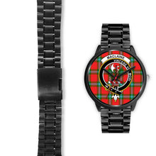 Load image into Gallery viewer, MacLaine Of Loch Buie Clans ,Black Leather watch, leather steel watch, tartan watch, tartan watches, clan watch, scotland watch, merry christmas, cyber Monday, halloween, black Friday