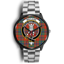 Load image into Gallery viewer, MacLean Of Duart Ancient Clans ,Black Metal Link watch, leather steel watch, tartan watch, tartan watches, clan watch, scotland watch, merry christmas, cyber Monday, halloween, black Friday