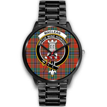 Load image into Gallery viewer, MacLean Of Duart Ancient Clans ,Black Metal Link watch, leather steel watch, tartan watch, tartan watches, clan watch, scotland watch, merry christmas, cyber Monday, halloween, black Friday