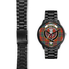 Load image into Gallery viewer, MacLean Of Duart Ancient Clans ,Black Leather watch, leather steel watch, tartan watch, tartan watches, clan watch, scotland watch, merry christmas, cyber Monday, halloween, black Friday