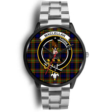Load image into Gallery viewer, MacLellan Modern Clans ,Black Metal Link watch, leather steel watch, tartan watch, tartan watches, clan watch, scotland watch, merry christmas, cyber Monday, halloween, black Friday
