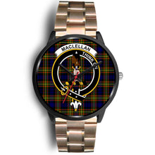 Load image into Gallery viewer, MacLellan Modern Clans ,Black Leather watch, leather steel watch, tartan watch, tartan watches, clan watch, scotland watch, merry christmas, cyber Monday, halloween, black Friday
