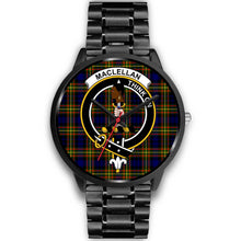 Load image into Gallery viewer, MacLellan Modern Clans ,Black Metal Link watch, leather steel watch, tartan watch, tartan watches, clan watch, scotland watch, merry christmas, cyber Monday, halloween, black Friday