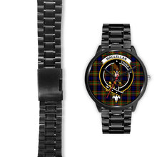 Load image into Gallery viewer, MacLellan Modern Clans ,Black Leather watch, leather steel watch, tartan watch, tartan watches, clan watch, scotland watch, merry christmas, cyber Monday, halloween, black Friday