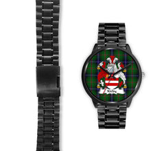 Load image into Gallery viewer, Kirby Clans ,Black Leather watch, leather steel watch, tartan watch, tartan watches, clan watch, scotland watch, merry christmas, cyber Monday, halloween, black Friday