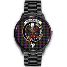 Load image into Gallery viewer, MacLennan Large Clans ,Black Metal Link watch, leather steel watch, tartan watch, tartan watches, clan watch, scotland watch, merry christmas, cyber Monday, halloween, black Friday