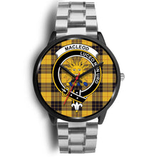 Load image into Gallery viewer, MacLeod Of Lewis Ancient Clans ,Black Metal Link watch, leather steel watch, tartan watch, tartan watches, clan watch, scotland watch, merry christmas, cyber Monday, halloween, black Friday