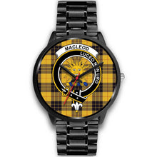 Load image into Gallery viewer, MacLeod Of Lewis Ancient Clans ,Black Metal Link watch, leather steel watch, tartan watch, tartan watches, clan watch, scotland watch, merry christmas, cyber Monday, halloween, black Friday