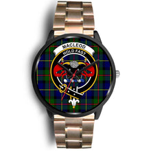 Load image into Gallery viewer, MacLeod Clans ,Black Leather watch, leather steel watch, tartan watch, tartan watches, clan watch, scotland watch, merry christmas, cyber Monday, halloween, black Friday