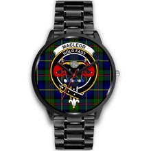 Load image into Gallery viewer, MacLeod Clans ,Black Metal Link watch, leather steel watch, tartan watch, tartan watches, clan watch, scotland watch, merry christmas, cyber Monday, halloween, black Friday