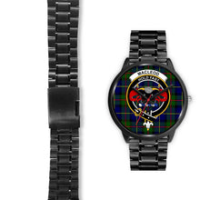 Load image into Gallery viewer, MacLeod Clans ,Black Leather watch, leather steel watch, tartan watch, tartan watches, clan watch, scotland watch, merry christmas, cyber Monday, halloween, black Friday