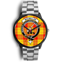 Load image into Gallery viewer, MacMillan Clans ,Black Metal Link watch, leather steel watch, tartan watch, tartan watches, clan watch, scotland watch, merry christmas, cyber Monday, halloween, black Friday