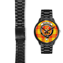 Load image into Gallery viewer, MacMillan Clans ,Black Leather watch, leather steel watch, tartan watch, tartan watches, clan watch, scotland watch, merry christmas, cyber Monday, halloween, black Friday