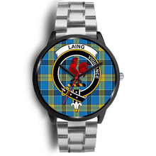 Load image into Gallery viewer, Laing Clans ,Black Metal Link watch, leather steel watch, tartan watch, tartan watches, clan watch, scotland watch, merry christmas, cyber Monday, halloween, black Friday