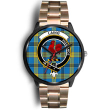 Load image into Gallery viewer, Laing Clans ,Black Leather watch, leather steel watch, tartan watch, tartan watches, clan watch, scotland watch, merry christmas, cyber Monday, halloween, black Friday