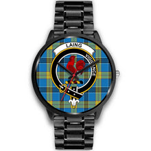 Load image into Gallery viewer, Laing Clans ,Black Metal Link watch, leather steel watch, tartan watch, tartan watches, clan watch, scotland watch, merry christmas, cyber Monday, halloween, black Friday