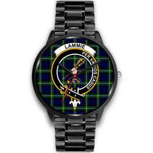 Load image into Gallery viewer, Lammie Clans ,Black Metal Link watch, leather steel watch, tartan watch, tartan watches, clan watch, scotland watch, merry christmas, cyber Monday, halloween, black Friday