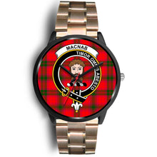 Load image into Gallery viewer, MacNab Modern Clans ,Black Metal Link watch, leather steel watch, tartan watch, tartan watches, clan watch, scotland watch, merry christmas, cyber Monday, halloween, black Friday
