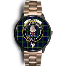 Load image into Gallery viewer, Lamont Modern Clans ,Black Leather watch, leather steel watch, tartan watch, tartan watches, clan watch, scotland watch, merry christmas, cyber Monday, halloween, black Friday