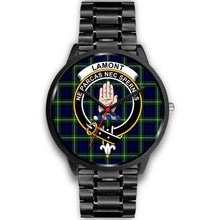 Load image into Gallery viewer, Lamont Modern Clans ,Black Metal Link watch, leather steel watch, tartan watch, tartan watches, clan watch, scotland watch, merry christmas, cyber Monday, halloween, black Friday