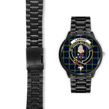 Load image into Gallery viewer, Lamont Modern Clans ,Black Leather watch, leather steel watch, tartan watch, tartan watches, clan watch, scotland watch, merry christmas, cyber Monday, halloween, black Friday