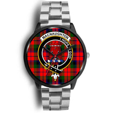 Load image into Gallery viewer, MacNaughton Modern Clans ,Black Metal Link watch, leather steel watch, tartan watch, tartan watches, clan watch, scotland watch, merry christmas, cyber Monday, halloween, black Friday