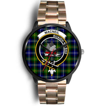 Load image into Gallery viewer, MacNeil Of Barra Clans ,Black Leather watch, leather steel watch, tartan watch, tartan watches, clan watch, scotland watch, merry christmas, cyber Monday, halloween, black Friday