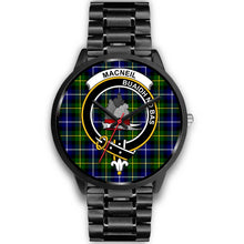 Load image into Gallery viewer, MacNeil Of Barra Clans ,Black Metal Link watch, leather steel watch, tartan watch, tartan watches, clan watch, scotland watch, merry christmas, cyber Monday, halloween, black Friday
