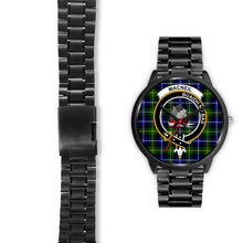 Load image into Gallery viewer, MacNeil Of Barra Clans ,Black Leather watch, leather steel watch, tartan watch, tartan watches, clan watch, scotland watch, merry christmas, cyber Monday, halloween, black Friday