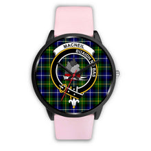 Load image into Gallery viewer, MacNeil Of Barra Clans ,Silver Metal Link watch, leather steel watch, tartan watch, tartan watches, clan watch, scotland watch, merry christmas, cyber Monday, halloween, black Friday