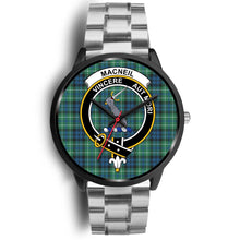 Load image into Gallery viewer, MacNeil of Colonsay Clans ,Black Metal Link watch, leather steel watch, tartan watch, tartan watches, clan watch, scotland watch, merry christmas, cyber Monday, halloween, black Friday