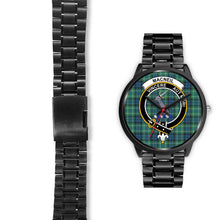 Load image into Gallery viewer, MacNeil of Colonsay Clans ,Black Leather watch, leather steel watch, tartan watch, tartan watches, clan watch, scotland watch, merry christmas, cyber Monday, halloween, black Friday