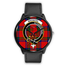 Load image into Gallery viewer, MacNicol (of Scorrybreac) Clans ,Black Metal Mesh watch, leather steel watch, tartan watch, tartan watches, clan watch, scotland watch, merry christmas, cyber Monday, halloween, black Friday