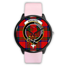 Load image into Gallery viewer, MacNicol (of Scorrybreac) Clans ,Silver Metal Link watch, leather steel watch, tartan watch, tartan watches, clan watch, scotland watch, merry christmas, cyber Monday, halloween, black Friday