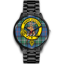 Load image into Gallery viewer, MacPhail Clans ,Black Metal Link watch, leather steel watch, tartan watch, tartan watches, clan watch, scotland watch, merry christmas, cyber Monday, halloween, black Friday