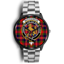 Load image into Gallery viewer, MacPherson Modern Clans ,Black Metal Link watch, leather steel watch, tartan watch, tartan watches, clan watch, scotland watch, merry christmas, cyber Monday, halloween, black Friday