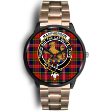 Load image into Gallery viewer, MacPherson Modern Clans ,Black Leather watch, leather steel watch, tartan watch, tartan watches, clan watch, scotland watch, merry christmas, cyber Monday, halloween, black Friday
