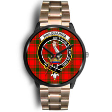 Load image into Gallery viewer, MacQuarrie Modern Clans ,Black Leather watch, leather steel watch, tartan watch, tartan watches, clan watch, scotland watch, merry christmas, cyber Monday, halloween, black Friday